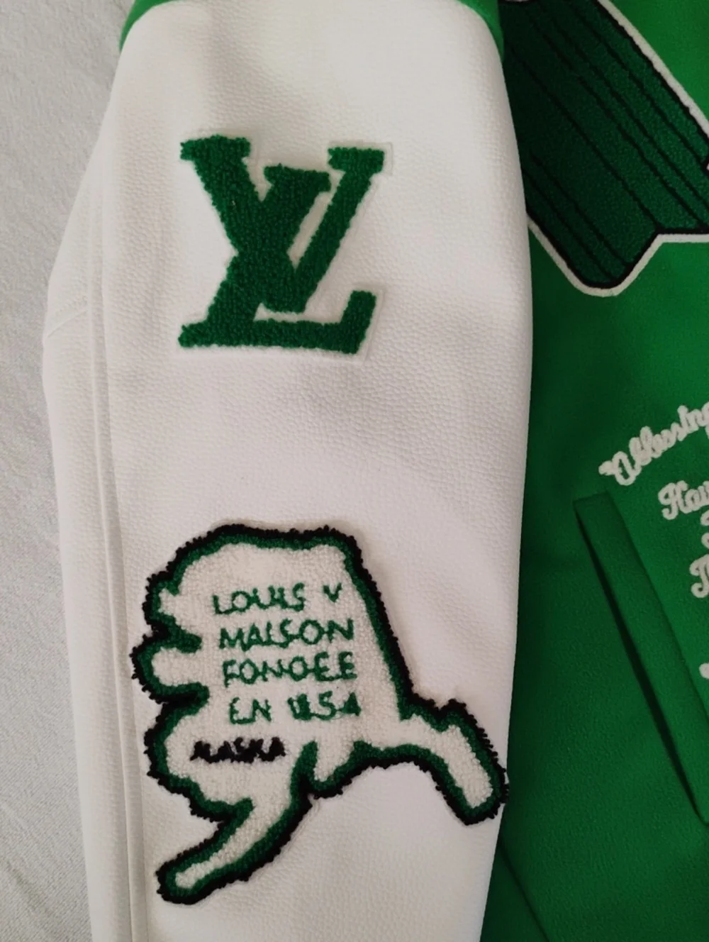 Louis Vuitton Men's Green & White Embroidered Varsity Jacket Sz S Made In Italy